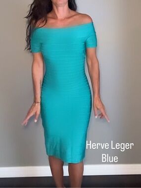 Herve Leger green Carmen bandage midi dress size small